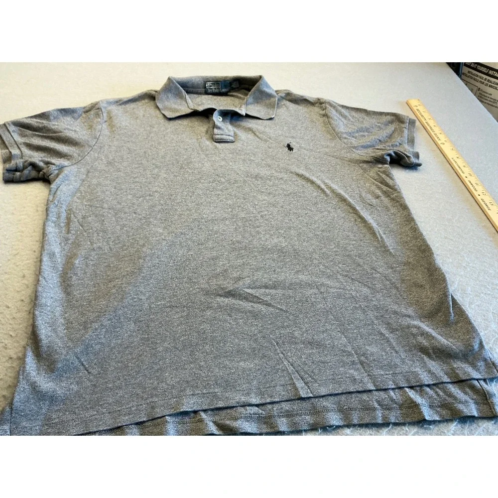 Polo Ralph Lauren Vintage Polo Shirt Gray Custom Fit Large Cotton Short Sleeve